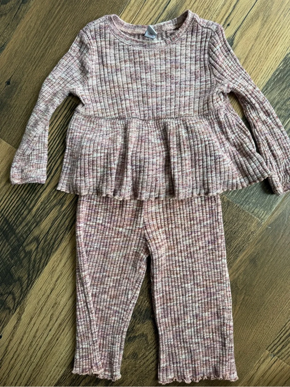 Old Navy Girls Ribbed Heathered Pink Peplum Top & Pants Set